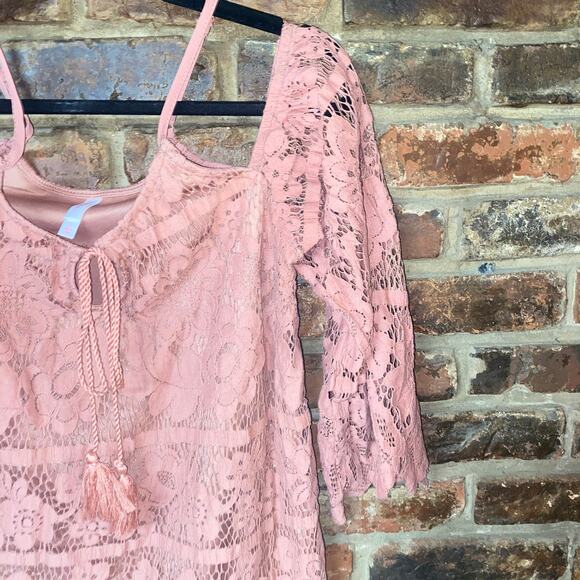 Xhilaration Mauve Pink Cold Shoulder Bell Sleeve Mini Dress Women's Size Small - Picture 5 of 8